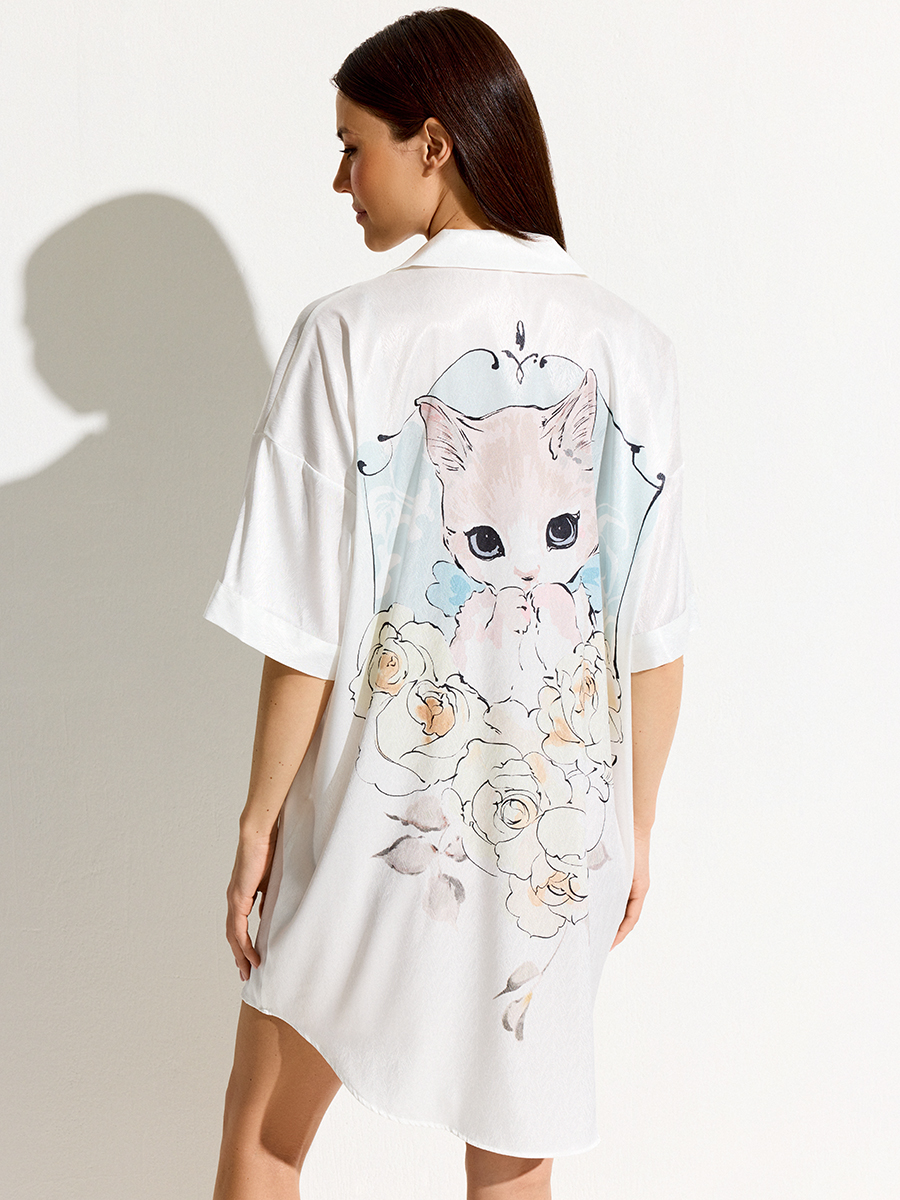 OmD 0617D CATS Рубашка пижамная OVERSIZE (спущенный рукав 3/4)