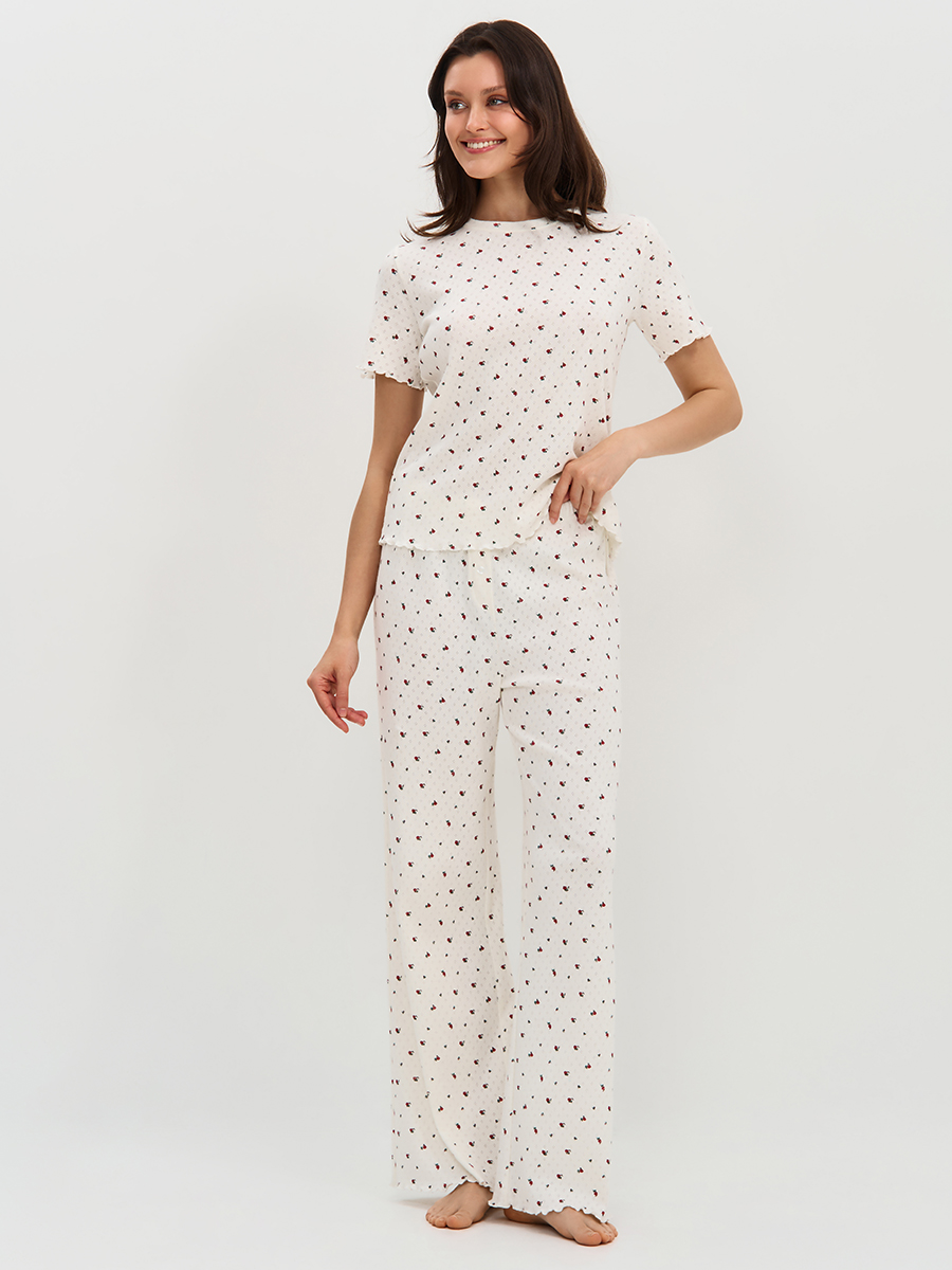   OmD 0250D POINTELLE PRINT Пижама жен. (Футболка+Брюки широкие с гульфиком), СО