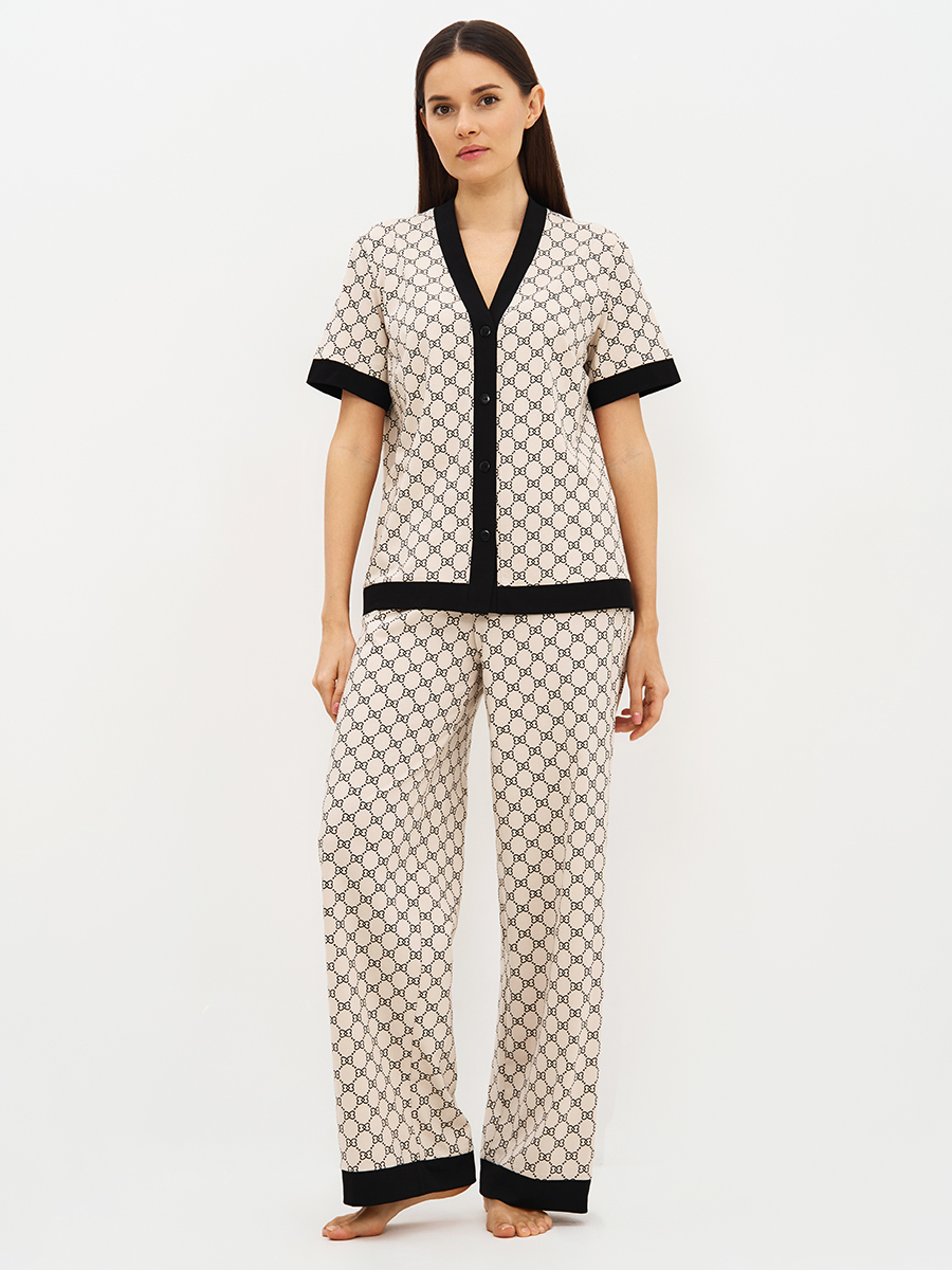 OmD 0244D ALTA MODA Пижама принт. жен. (Рубашка кор.рукав+Брюки прямые), CO