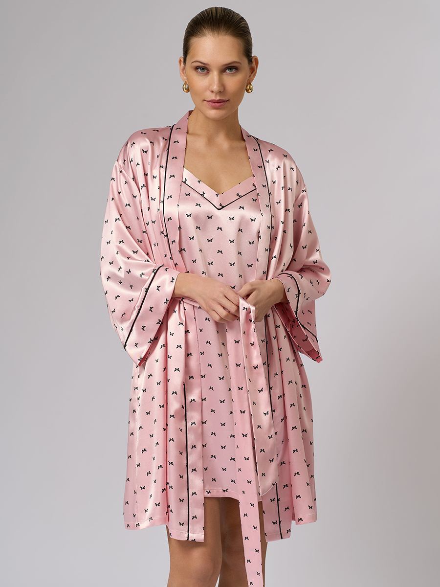 OmD 0410D PINK LOVE Халат принт. женский (с запахом укороченный), PL