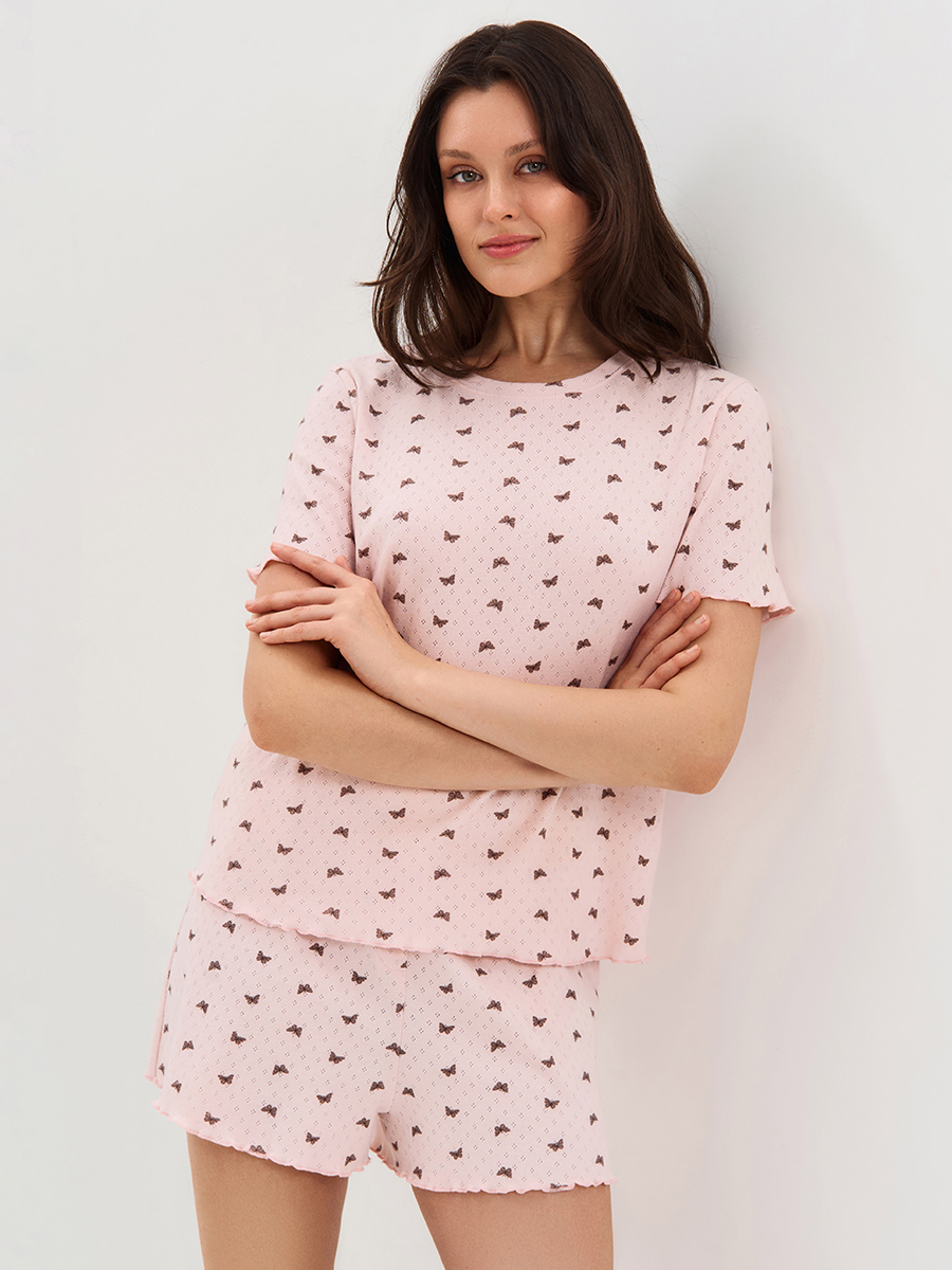   OmD 0260D POINTELLE PRINT Пижама жен. (Футболка+Шорты с гульфиком), СО